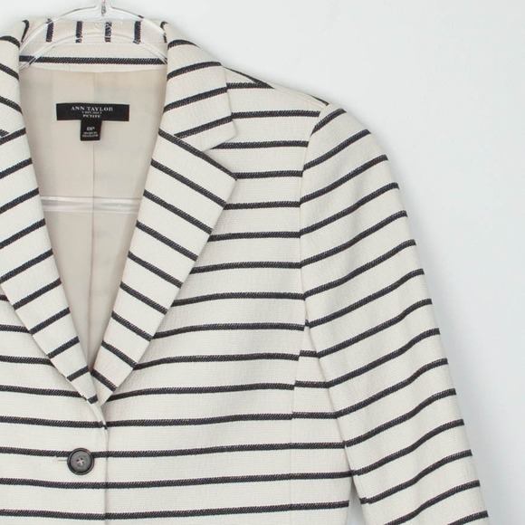 Ann Taylor Womens Petite Striped Blazer Jacket Cream Black Button Front Size 0P - Picture 2 of 9